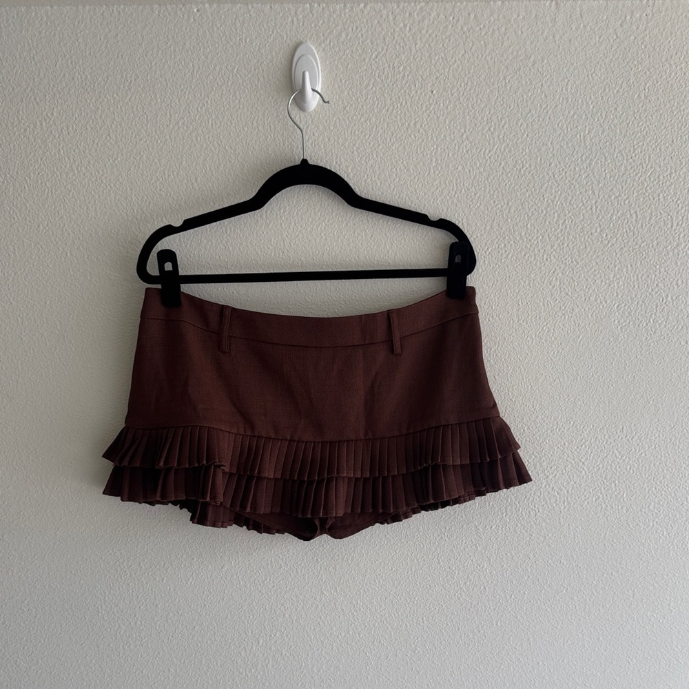 Lioness Brown Pleated Mini Skirt
